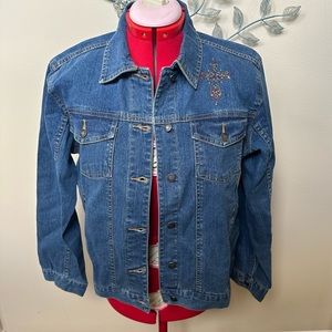 Embellished Cross/Angel jean jacket Small NWOT